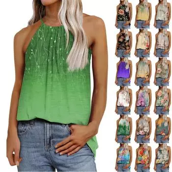 Женская модная повседневная футболка с регулируемыми бретелями без рукавов и принтом, топ L