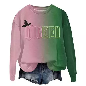 Женская модная повседневная футболка с рукавами реглан и принтом ведьмы с круглым вырезом L армия зеленый