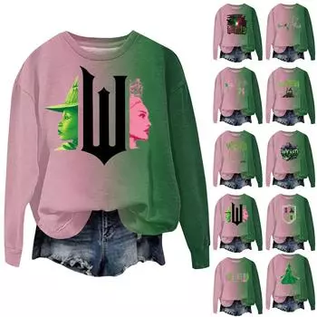 Женская модная повседневная футболка с рукавами реглан и принтом ведьмы с круглым вырезом XXL