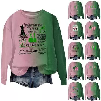 Женская модная повседневная футболка с рукавами реглан и принтом ведьмы с круглым вырезом M зелёный