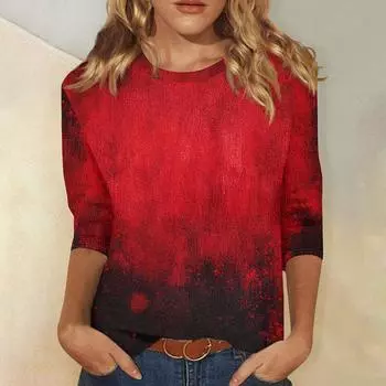 Женская модная повседневная футболка с рукавом три четверти и принтом на Хэллоуин, с круглым вырезом M