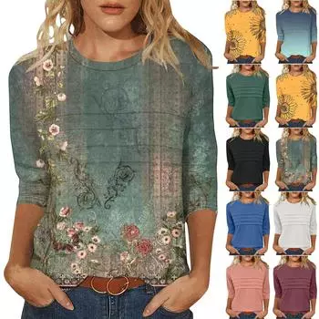 Женская модная повседневная футболка с семью разрезами на рукавах, плиссированная, свободная, с круглым вырезом, однотонная, с принтом L армия зеленый