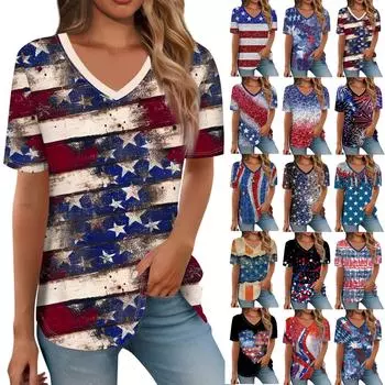 Женская модная повседневная футболка с v-образным вырезом и короткими рукавами с принтом, верхние футболки L чёрный