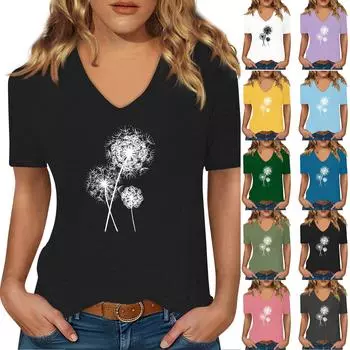 Женская модная повседневная футболка с v-образным вырезом и коротким рукавом с принтом, топ XXXL жёлтый
