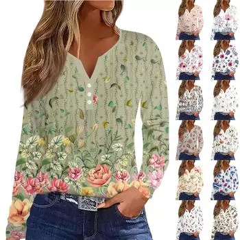 Женская модная повседневная футболка с v-образным вырезом и длинным рукавом с декоративными пуговицами, топ L бежевый