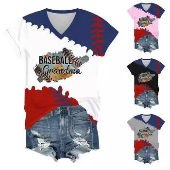 Женская модная повседневная футболка с v-образным вырезом и короткими рукавами с принтом L белый