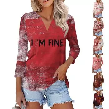 Женская модная повседневная футболка с V-образным вырезом и рукавом 3/4 на Хэллоуин с кровавым принтом M