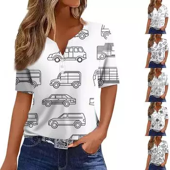 Женская модная повседневная футболка с V-образным вырезом и семью рукавами на пуговицах ко Дню святого Валентина L чёрный