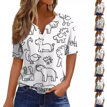 Женская модная повседневная футболка с V-образным вырезом и семью рукавами на пуговицах ко Дню святого Валентина XXL