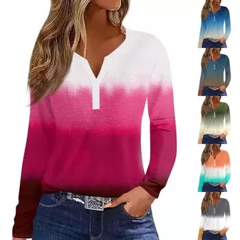 Женская модная повседневная футболка с v-образным вырезом и длинными рукавами и декоративными пуговицами, топ XXL