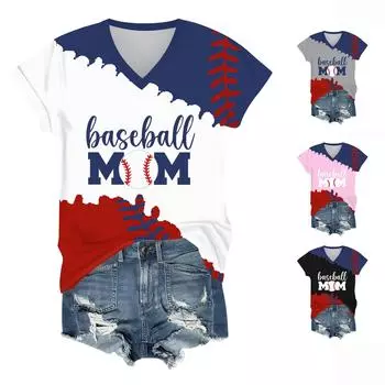 Женская модная повседневная футболка с v-образным вырезом и короткими рукавами с принтом XXL чёрный