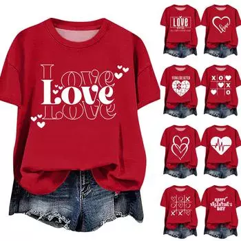 Женская модная повседневная футболка с заниженной линией плеч, коротким рукавом, принтом ко Дню святого Валентина, круглым вырезом L розовый