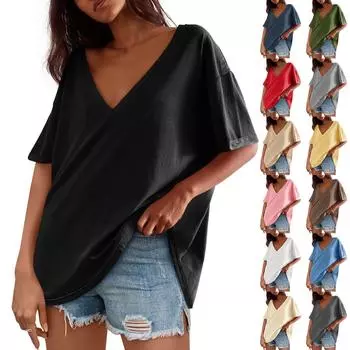 Женская модная повседневная футболка с заниженной линией плеч, коротким рукавом и глубоким V-образным вырезом L армия зеленый