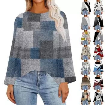 Женская модная повседневная футболка свободного покроя с глубокими рукавами и круглым вырезом, свободный топ с геометрическим узором L бежевый