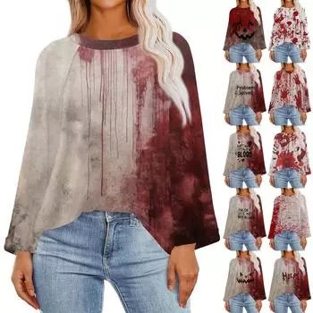 Женская модная повседневная футболка свободного покроя с глубокими рукавами и круглым вырезом, свободный топ с принтом на Хэллоуин XL