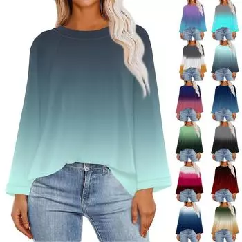 Женская модная повседневная футболка свободного покроя с глубокими рукавами и круглым вырезом, свободный топ с градиентным принтом XL зелёный