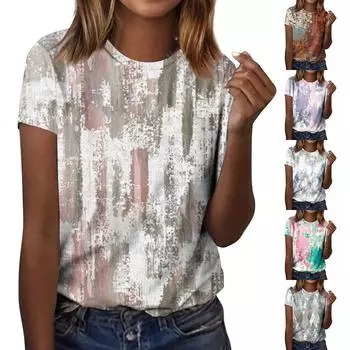 Женская модная повседневная футболка в стиле ретро с круглым вырезом и коротким рукавом L коричневый