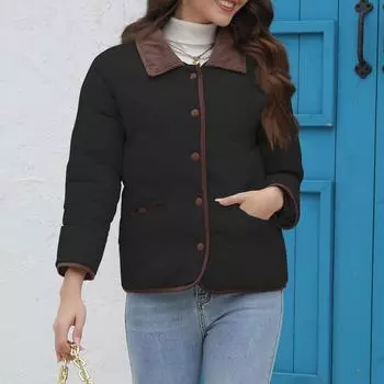 Женская модная повседневная хлопковая куртка L чёрный