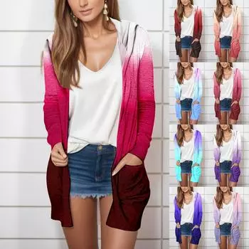 Женская модная повседневная кардиган-куртка с длинным рукавом и капюшоном средней длины L темно-фиолетового