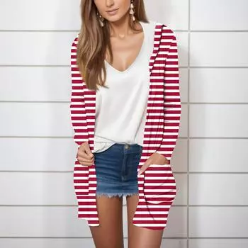 Женская модная повседневная кардиган-куртка с длинным рукавом и капюшоном средней длины XL красный