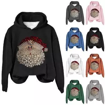 Женская модная повседневная кофта с длинными рукавами и рождественским принтом, с капюшоном XXXL розовый