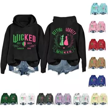 Женская модная повседневная кофта с длинными рукавами и принтом ведьмы с капюшоном L бежевый