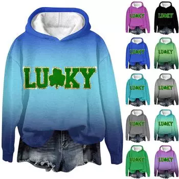 Женская модная повседневная кофта с длинными рукавами и капюшоном. Толстовка с принтом ко Дню Святого Патрика S