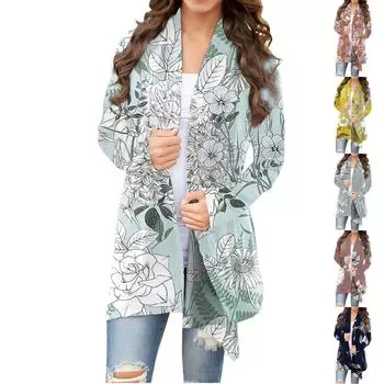 Женская модная повседневная куртка-кардиган миди с длинным рукавом и цветочным принтом, топы L коричневый
