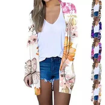 Женская модная повседневная куртка-кардиган миди с длинным рукавом и цветочным принтом, топы L коричневый