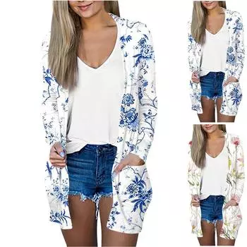 Женская модная повседневная куртка-кардиган с принтом средней длины, пальто L