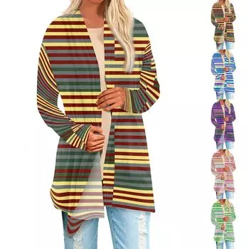 Женская модная повседневная куртка-кардиган с принтом средней длины, пальто XL синий