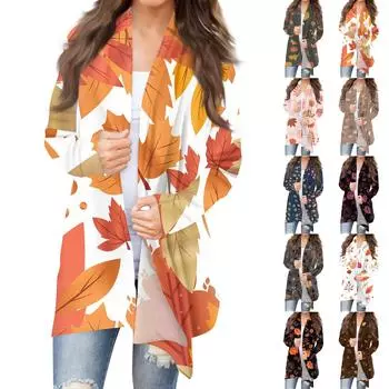 Женская модная повседневная куртка-кардиган с принтом средней длины, пальто XXXXL белый