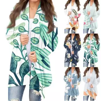 Женская модная повседневная куртка-кардиган средней длины в стиле ретро с цветочным принтом M