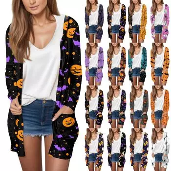 Женская модная повседневная куртка-кардиган средней длины с длинными рукавами и капюшоном на Хэллоуин XXL