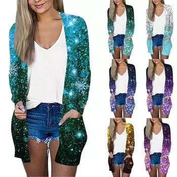 Женская модная повседневная куртка-кардиган средней длины с длинным рукавом и цветочным принтом в стиле ретро XXXXXL