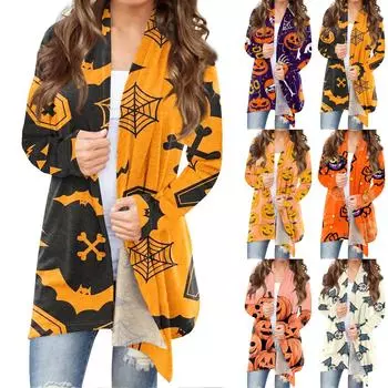 Женская модная повседневная куртка-кардиган средней длины с принтом M чёрный