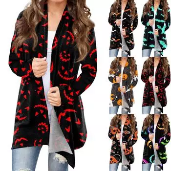 Женская модная повседневная куртка-кардиган средней длины с принтом S циан