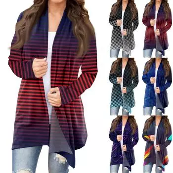 Женская модная повседневная куртка-кардиган средней длины с принтом XXXL чёрный