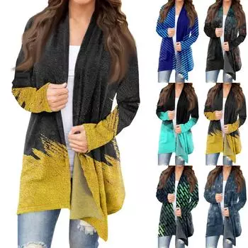 Женская модная повседневная куртка-кардиган средней длины с принтом M циан