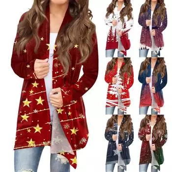 Женская модная повседневная куртка-кардиган средней длины с принтом, пальто XL