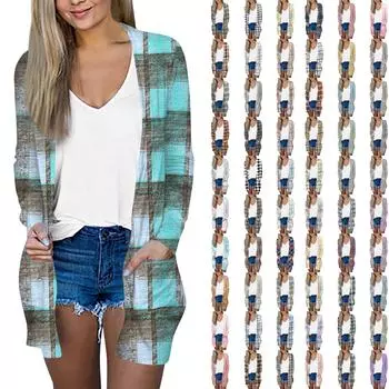 Женская модная повседневная куртка-кардиган средней длины с длинным рукавом и цветочным принтом в стиле ретро L темно-фиолетового