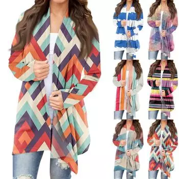 Женская модная повседневная куртка-кардиган средней длины с принтом XXL фиолетовый