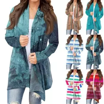 Женская модная повседневная куртка-кардиган средней длины с принтом XL синий