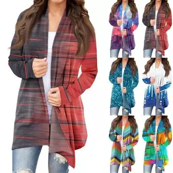 Женская модная повседневная куртка-кардиган средней длины с принтом L темно-фиолетового