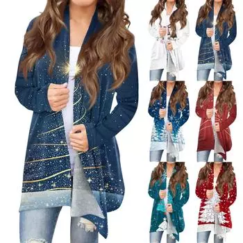 Женская модная повседневная куртка-кардиган средней длины с принтом, пальто XXL винный