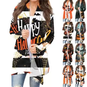 Женская модная повседневная куртка-кардиган средней длины с принтом на Хэллоуин и нерегулярным подолом XXL чёрный