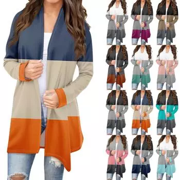 Женская модная повседневная куртка-кардиган средней длины с принтом, пальто XXXL чёрный