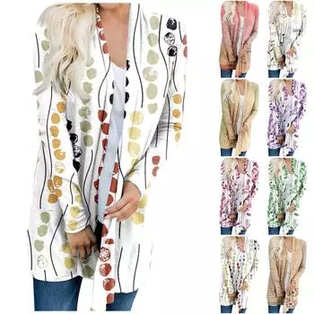 Женская модная повседневная куртка-кардиган средней длины с цветочным принтом, пальто XXXL синий