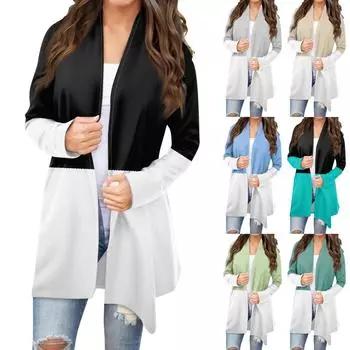 Женская модная повседневная куртка-кардиган средней длины с принтом, пальто L чёрный