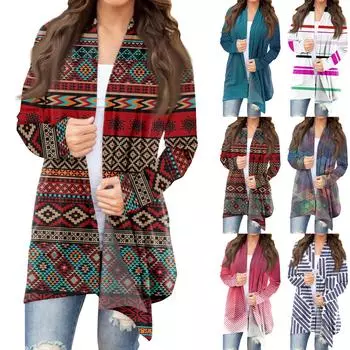 Женская модная повседневная куртка-кардиган средней длины с принтом L разноцветный